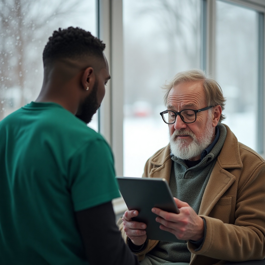 Speech Language Pathologist working with an older man